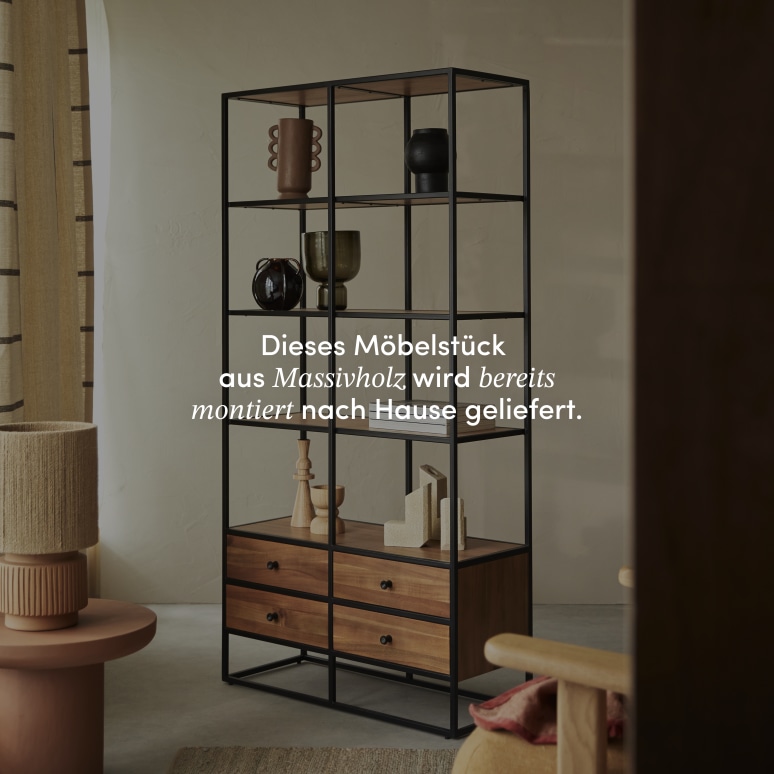 Agra - Bücherregal aus massiver Akazie und Metall