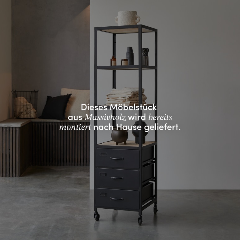 Industriel - Bad-Hochschrank aus Mangoholz und Metall