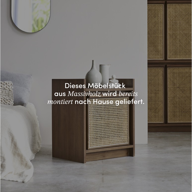 Roots - Nachttisch aus massivem Teak und Rattangeflecht