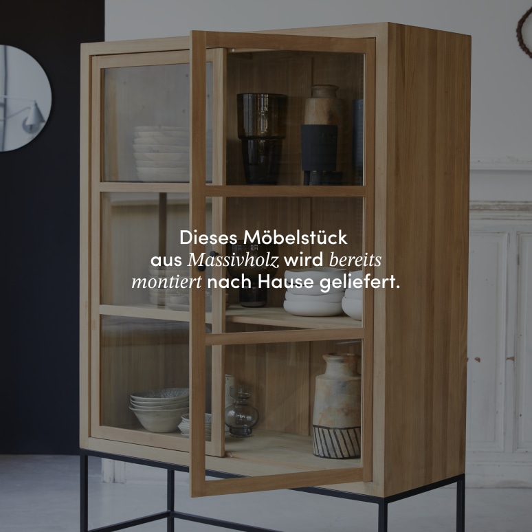 Babeth - Hoher Vitrinenschrank aus massivem Teakholz