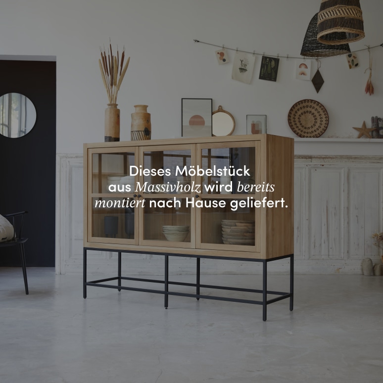 Babeth - Niedriger Vitrinenschrank aus massivem Teakholz
