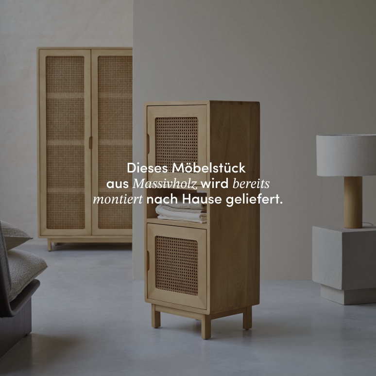 Luis - Niedriger Schrank aus massiver Ulme und Rattangeflecht