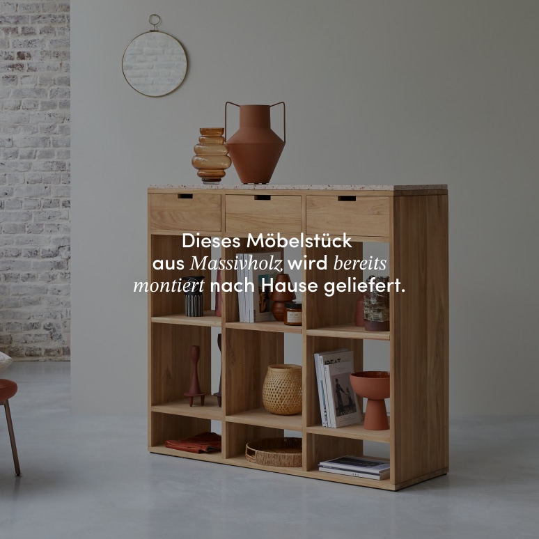 Miho - Niedriges Bücherregal aus massivem Teak mit Premium-Terrazzo Pink