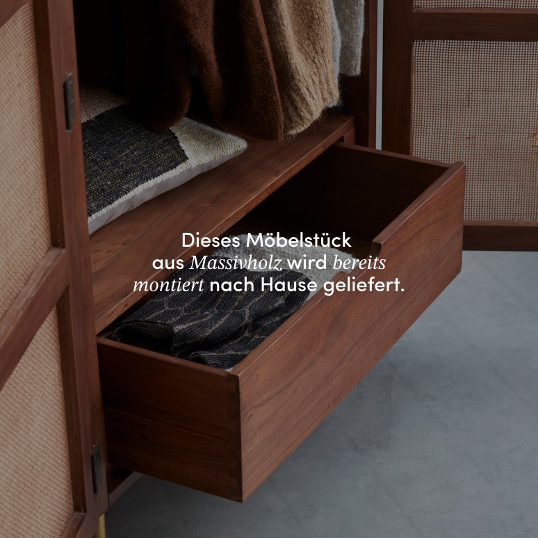 Lisbeth - Schrank aus Ulme und Rattangeflecht