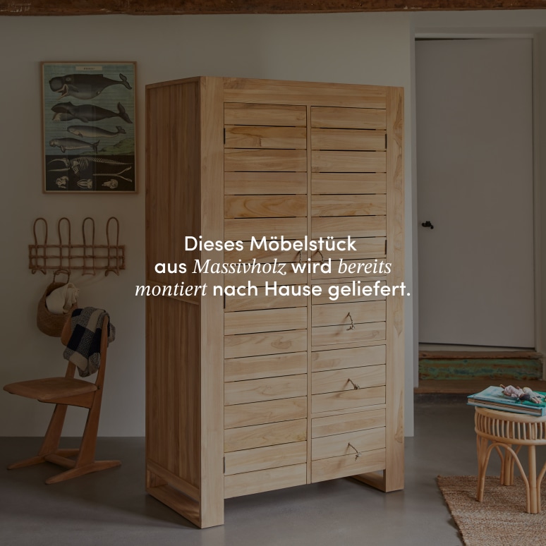 Minimalys - Kinder-Kleiderschrank mit Kleiderstange aus massivem Teak