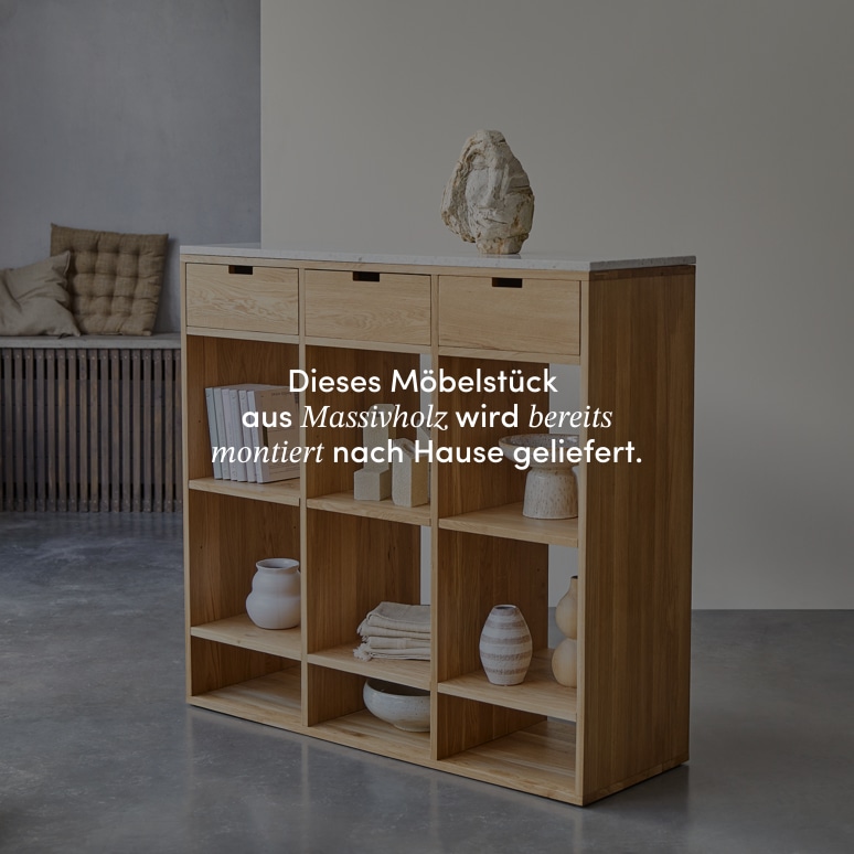 Miho - Niedriges Bücherregal aus massiver Eiche mit Premium-Terrazzo White