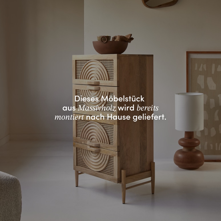 Sina - Kommode aus massivem Mangoholz und Rattan
