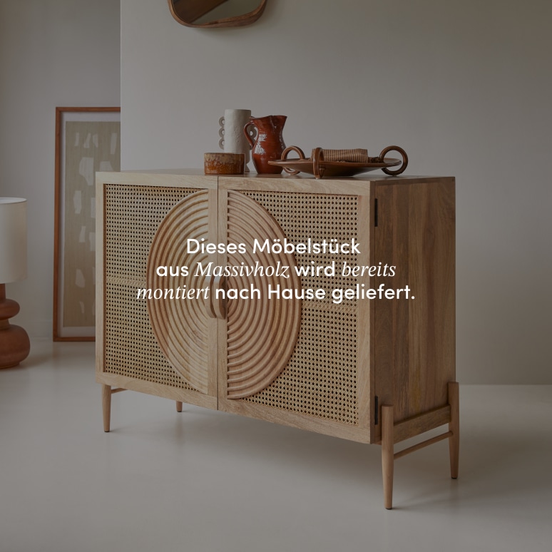 Sina - Sideboard aus massivem Mangoholz und Rattan 115 cm