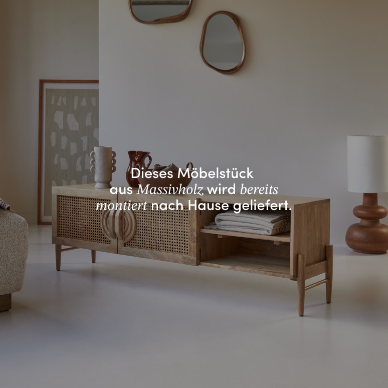 Sina - TV Schrank aus massivem Mangoholz und rattan 145 cm