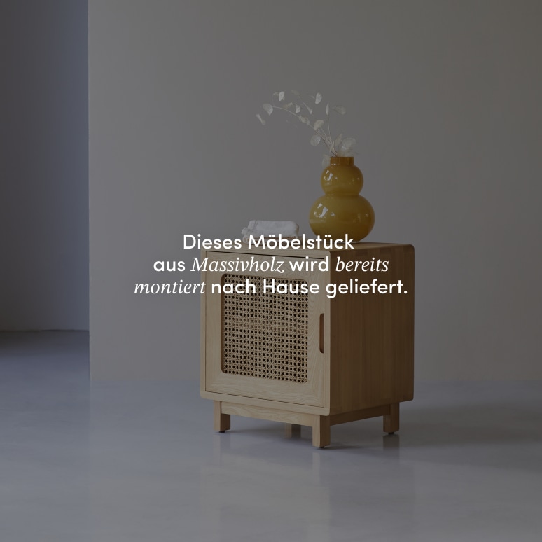 Luis - Nachttisch aus massiver Ulme und Rattangeflecht