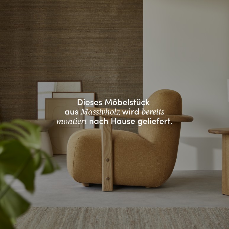Tino - Sessel aus massiver Eiche und kamelbraunem Stoff