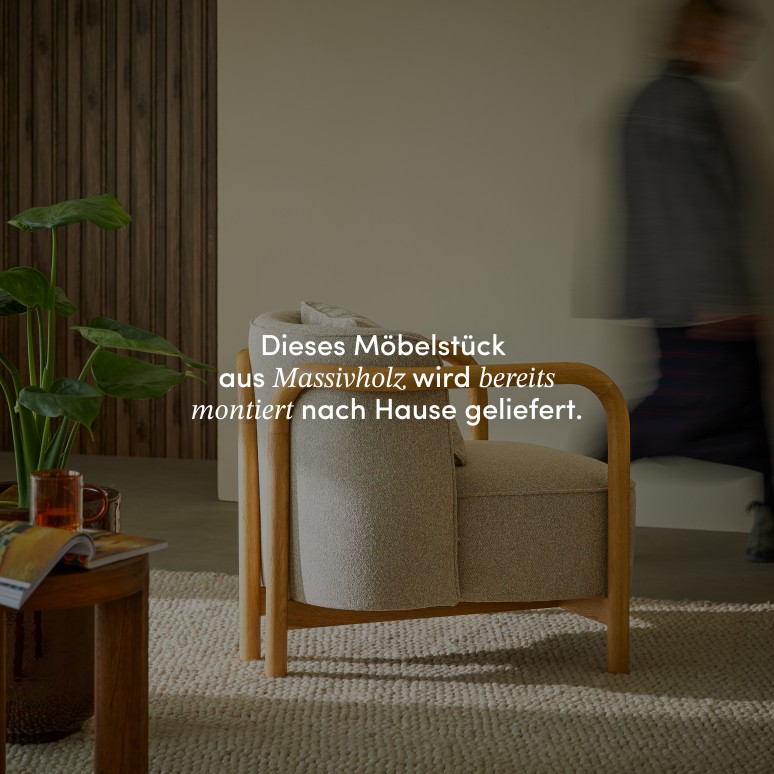 Lya - Sessel aus massiver Eiche mit grauem Stoffbezug