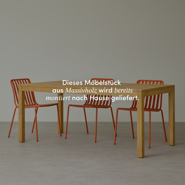 Téo - Gartenmöbel Set aus massivem Teak und orangefarbenem Metall 4 Stühle