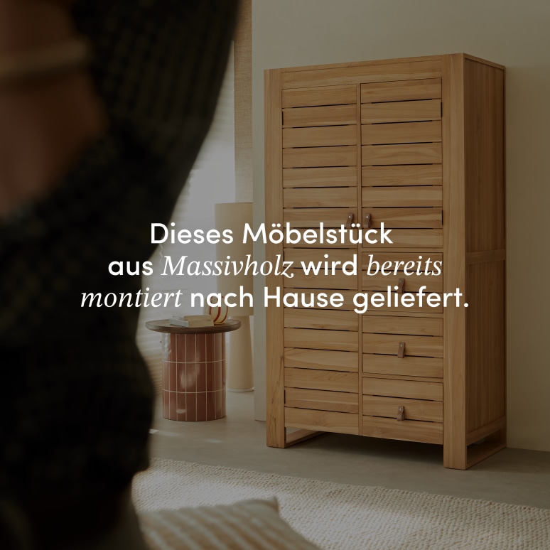 Minimalys - Kinder-Kleiderschrank mit Kleiderstange aus massivem Teak
