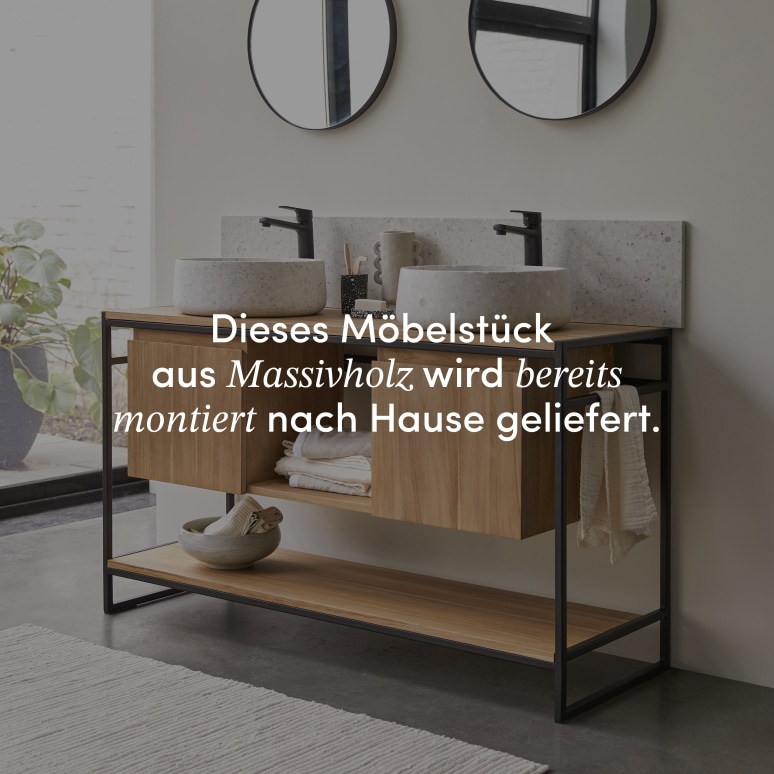 Michal - Waschtischunterschrank aus massivem Teakholz und Metall 140 cm