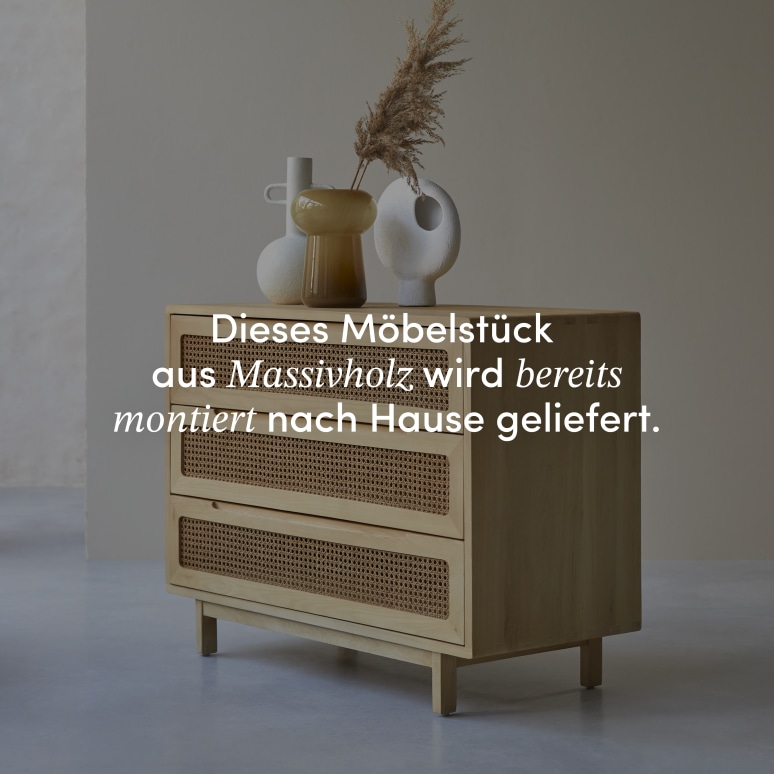 Luis - Kommode aus massiver Ulme und Rattangeflecht