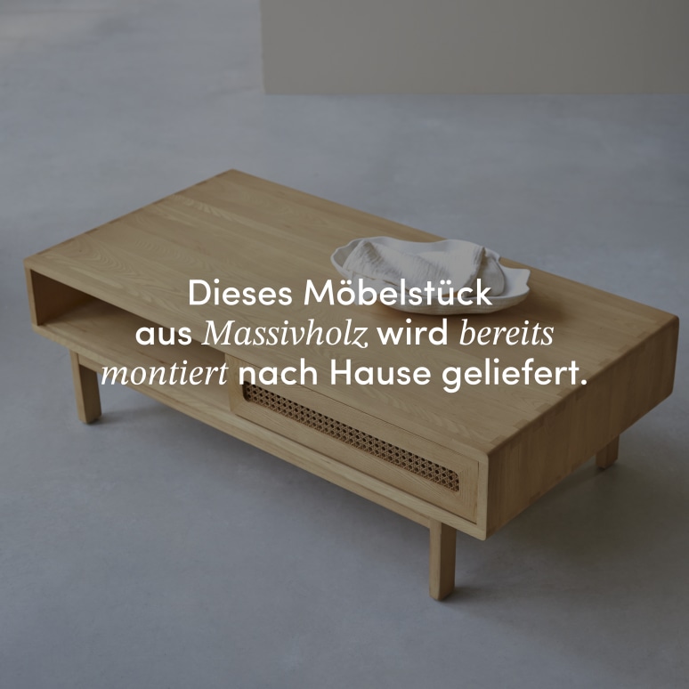 Luis - Couchtisch aus massivem Ulme und Rattangeflecht