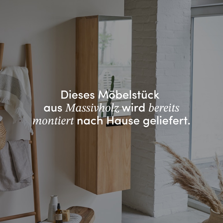 Line - Hochschrank mit Spiegel aus massivem Teak