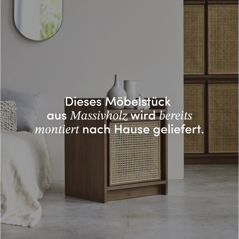 Roots - Nachttisch aus massivem Teak und Rattangeflecht