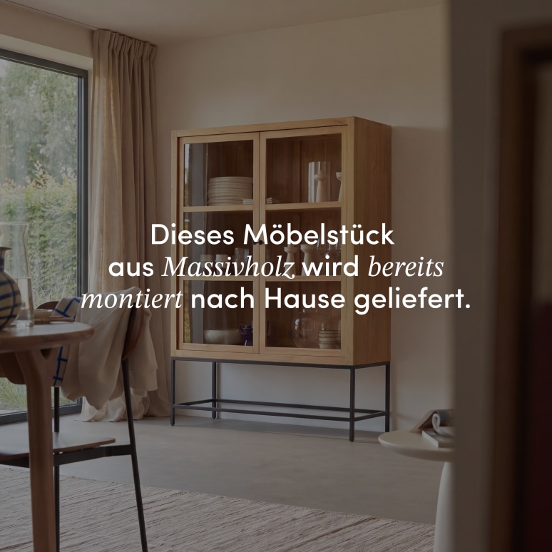 Babeth - Hoher Vitrinenschrank aus massivem Teakholz