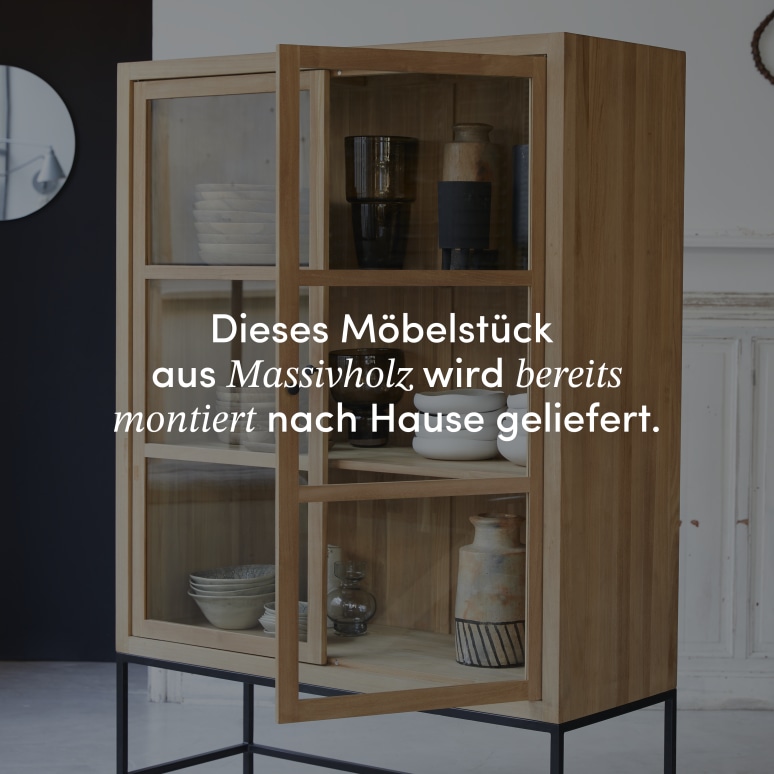 Babeth - Hoher Vitrinenschrank aus massivem Teakholz