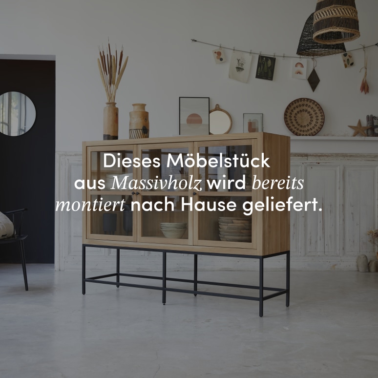 Babeth - Niedriger Vitrinenschrank aus massivem Teakholz