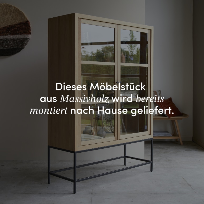Babeth - Hoher Vitrinenschrank aus massivem Eiche