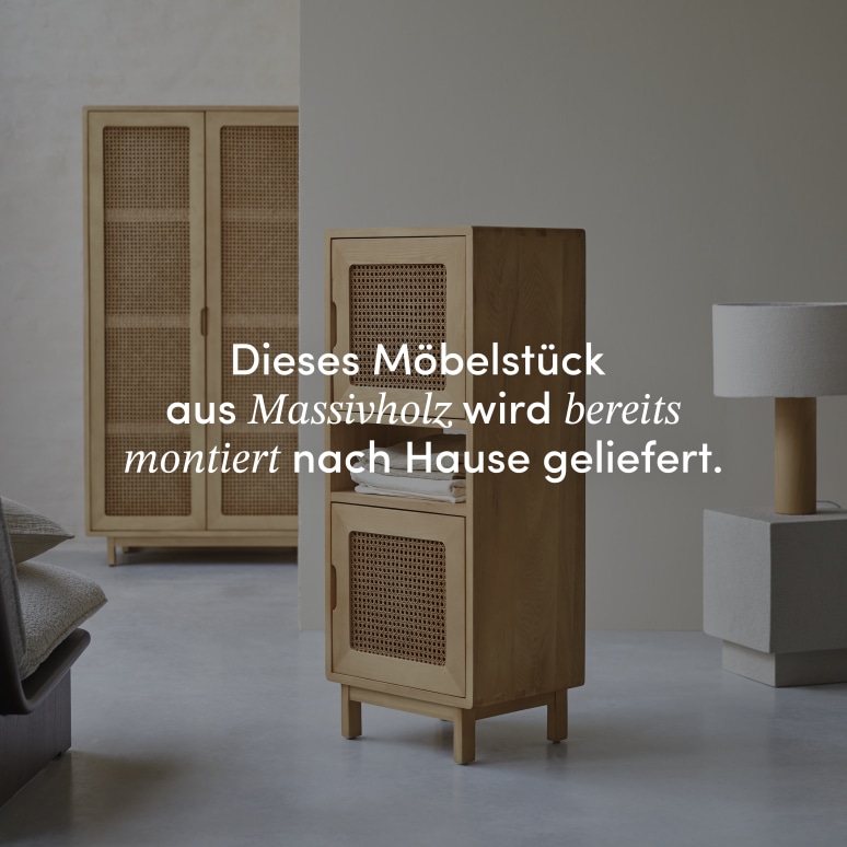 Luis - Niedriger Schrank aus massiver Ulme und Rattangeflecht