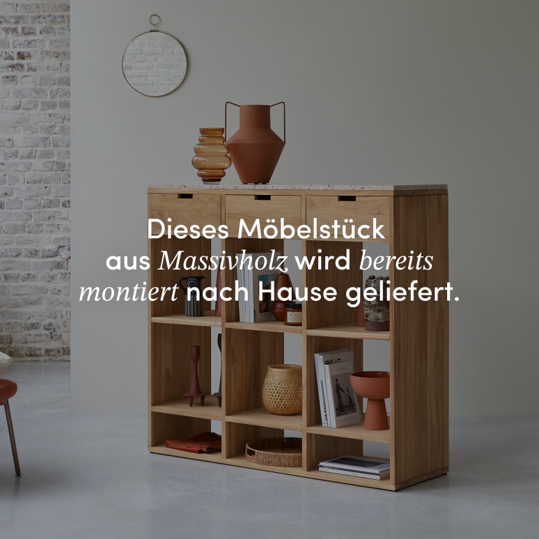 Miho - Niedriges Bücherregal aus massivem Teak mit Premium-Terrazzo Pink