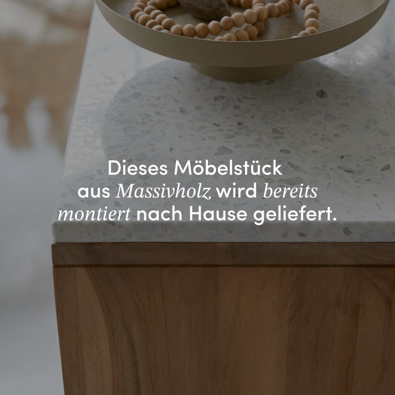 Miho - Niedriges Bücherregal aus massivem Teak mit Premium-Terrazzo White