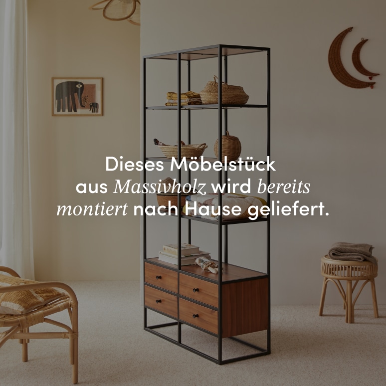 Agra - Bücherregal für Kinder aus massiver Akazie und Metall