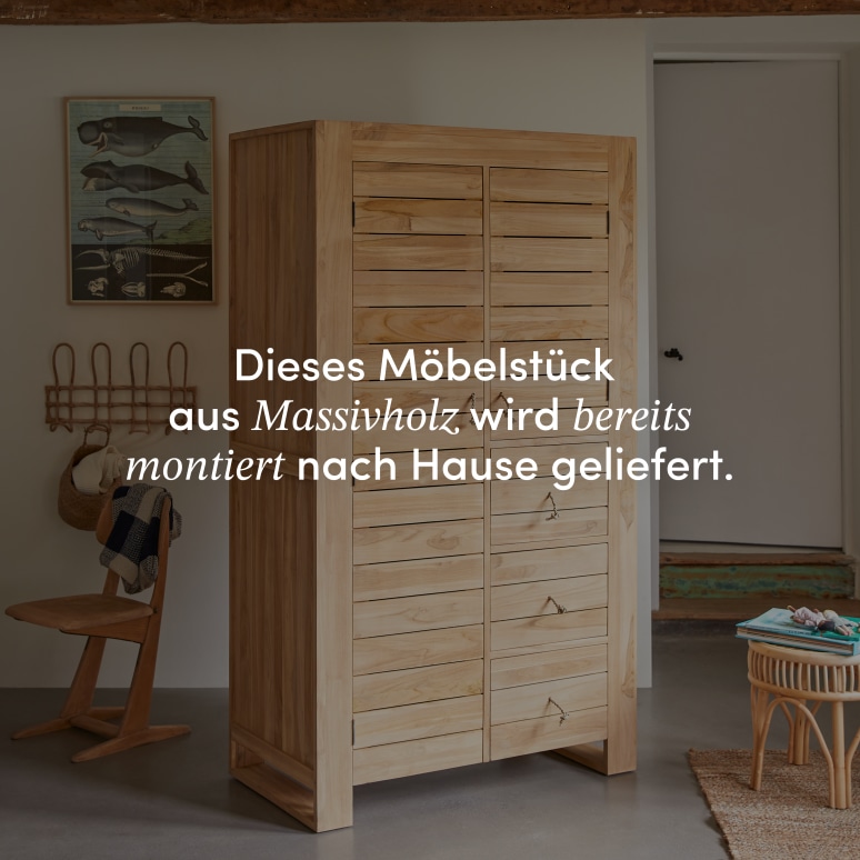 Minimalys - Kinder-Kleiderschrank mit Kleiderstange aus massivem Teak