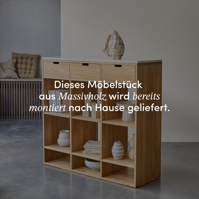 Miho - Niedriges Bücherregal aus massiver Eiche mit Premium-Terrazzo White