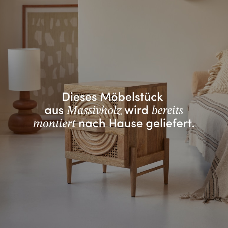 Sina - Nachttisch aus massivem Mangoholz und Rattan