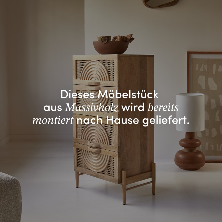 Sina - Kommode aus massivem Mangoholz und Rattan
