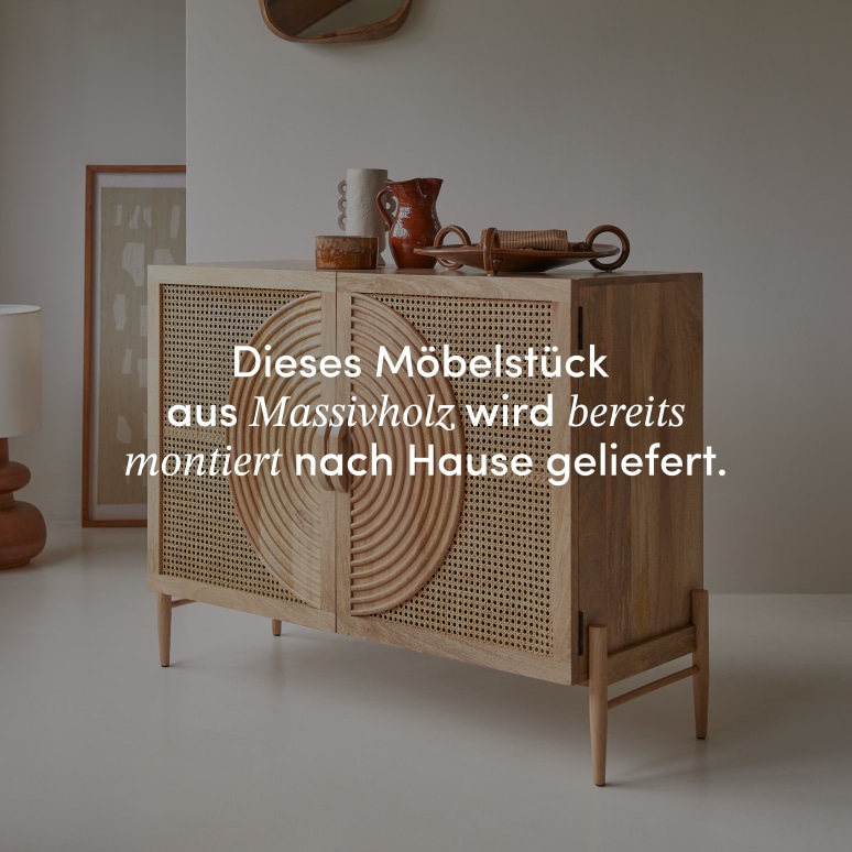 Sina - Sideboard aus massivem Mangoholz und Rattan 115 cm