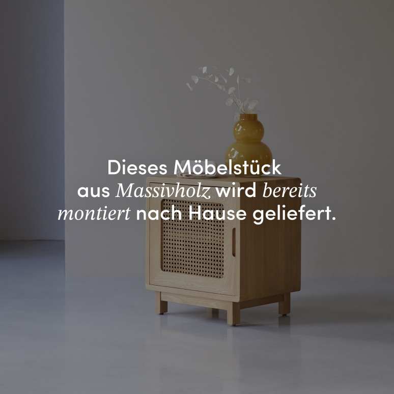 Luis - Nachttisch aus massiver Ulme und Rattangeflecht