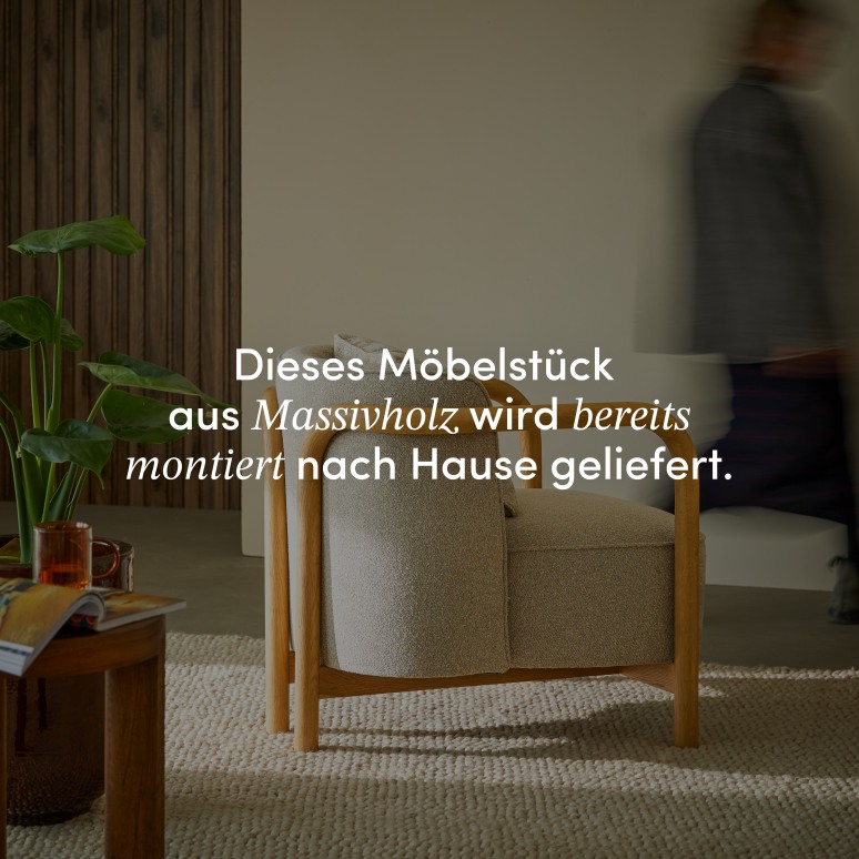 Lya - Sessel aus massiver Eiche mit grauem Stoffbezug