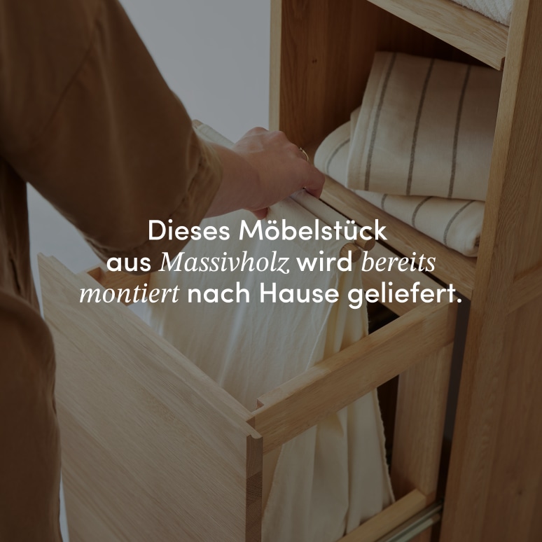 Jacob - Hochschrank aus massivem Eichenholz mit Wäschekorb