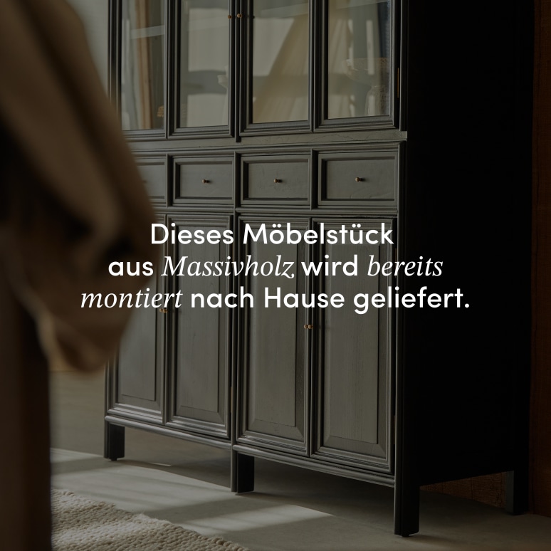 Anna - Geschirrschrank hoch mit Glas und Volltüren aus Mindi 120 cm