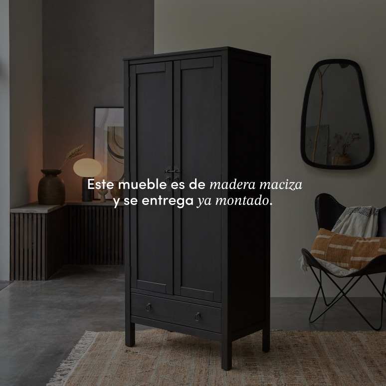 Thaki Black - Armario de madera de pino maciza