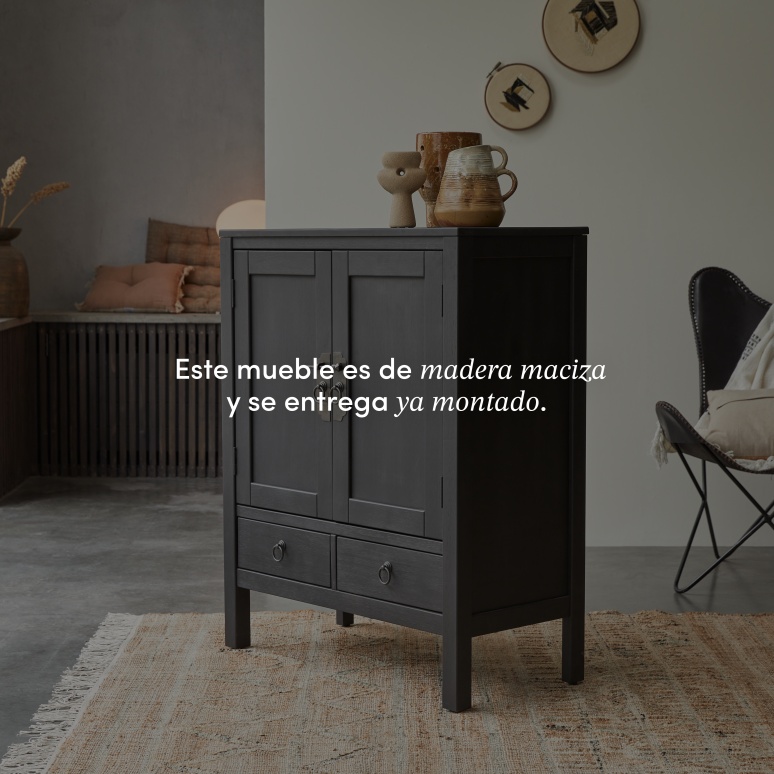Thaki Black - Aparador de entrada de pino macizo 80 cm