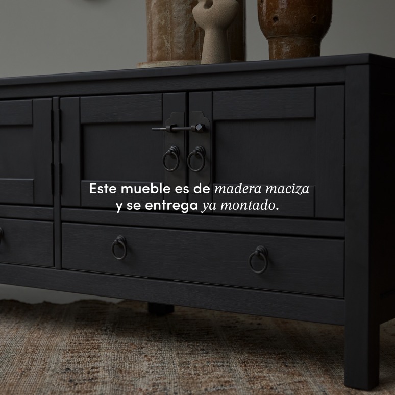 Thaki Black - Mueble para TV de pino macizo de 140 cm