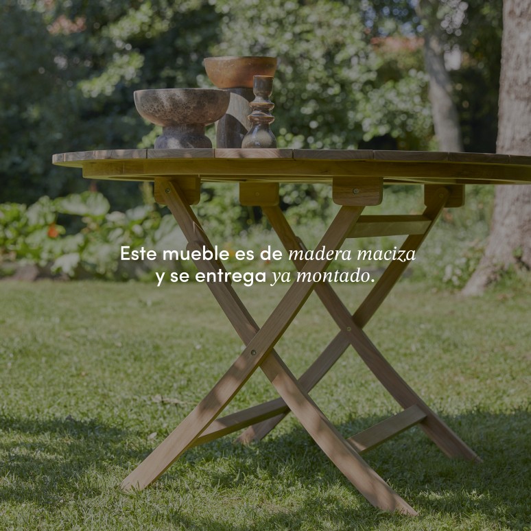 Andria - Mesa de jardín plegable de teca maciza para 6 personas