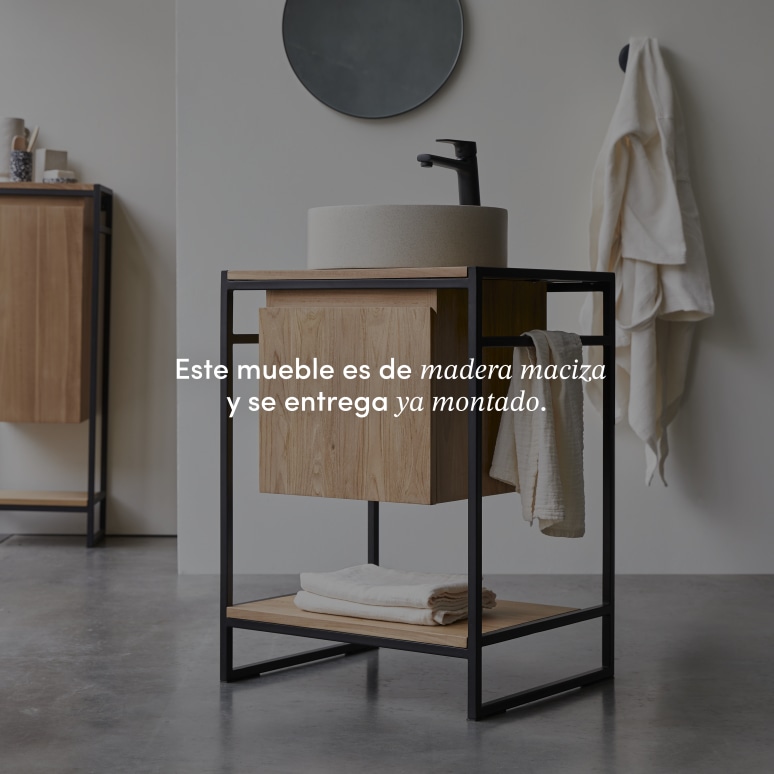 Michal - Mueble para lavabo de teca maciza y metal de 60 cm