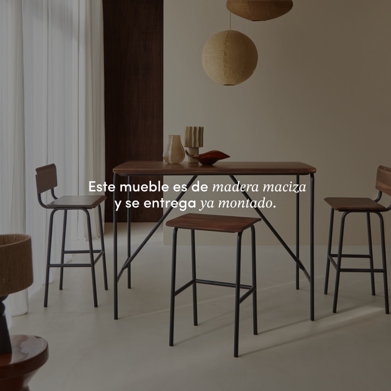 Talia - Mesa alta de palisandro macizo y metal para 4 personas