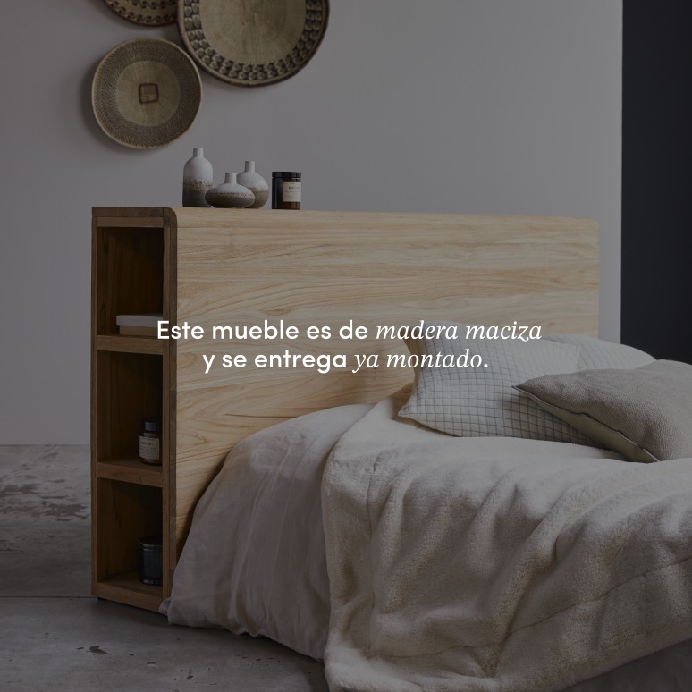 Bertie - Cabecero con estantes de teca maciza de 165 cm