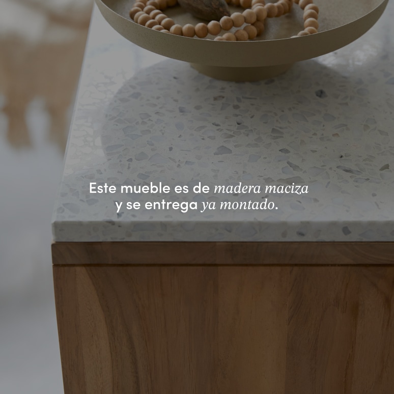 Miho - Biblioteca baja de teca maciza y terrazo prémium blanco