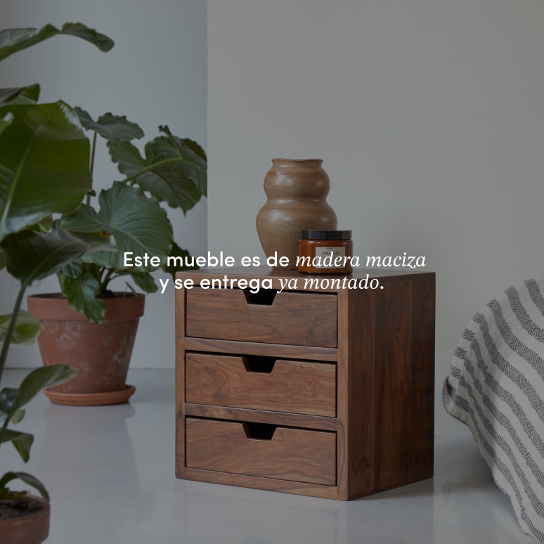 Kwarto - Mesita de noche de palisandro macizo con 3 cajones