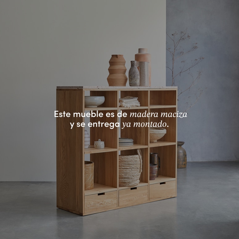 Miho - Biblioteca baja de roble macizo y terrazo prémium rosa